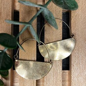 Anthropologie Crescent Gold Half Circle Half Moon Hoop Earrings Polished Brushed